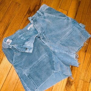 Blue Striped Denim Shorts (Corduroy)
